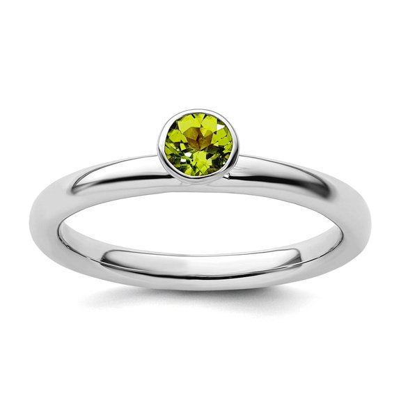 925 Sterling Silver Bezel Polished Stackable High 4mm Round Peridot Ring Size 8-Stackable-Ring for Women