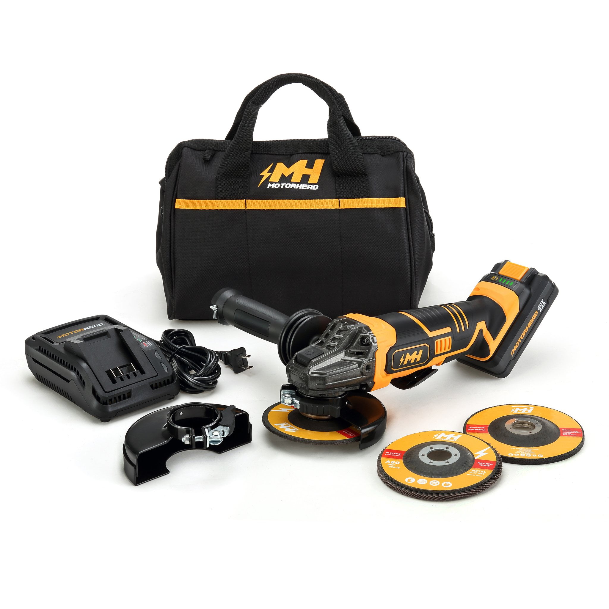 Motorhead Ultra 20V 4 1/2" Angle Grinder Kit with 2Ah Battery, Rapid