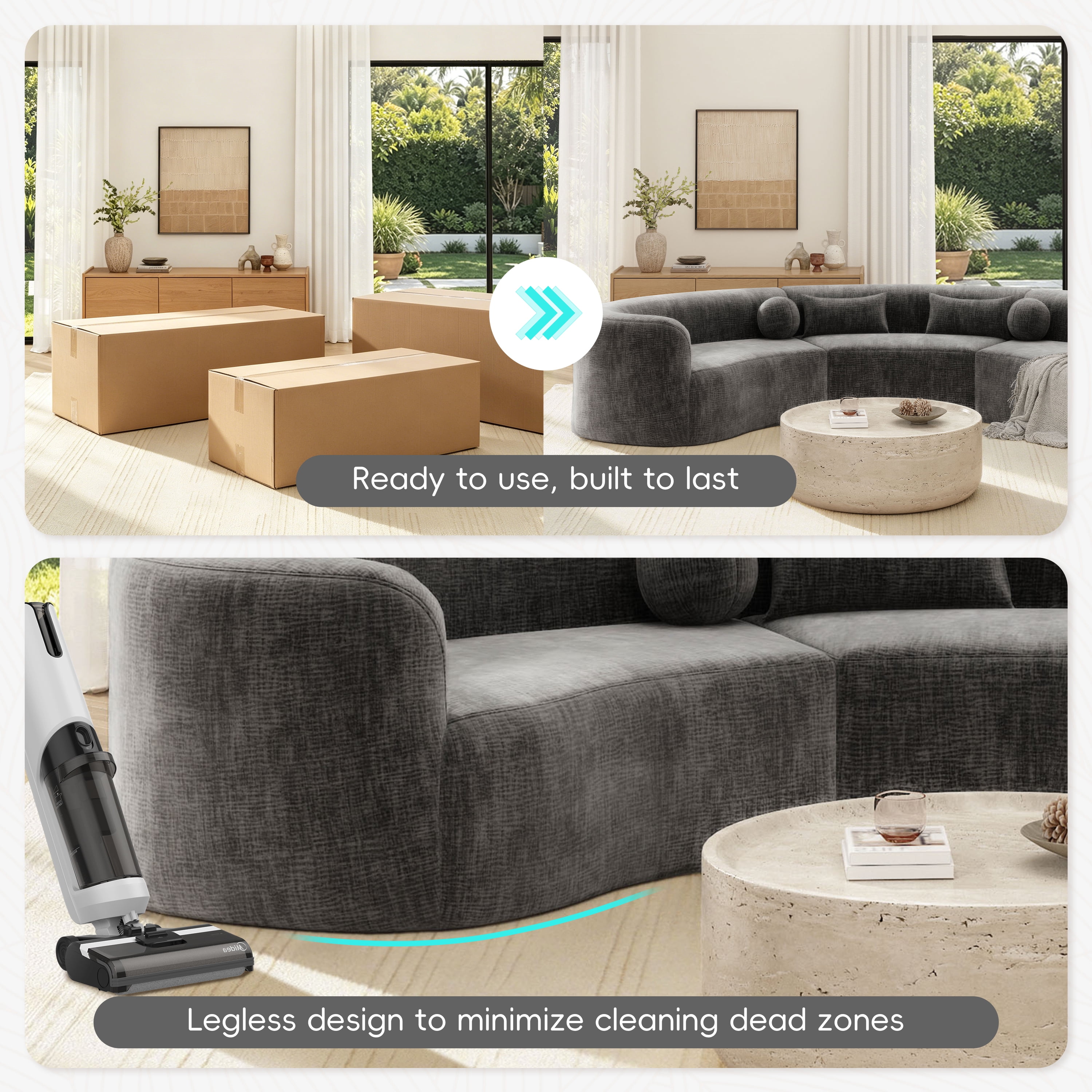 GARITIN 6 Seat Modular Curved Sectional Sofa 153 Inch, Frameless Chenille Arc Couch with 4 Pillows for Living Room, Gray