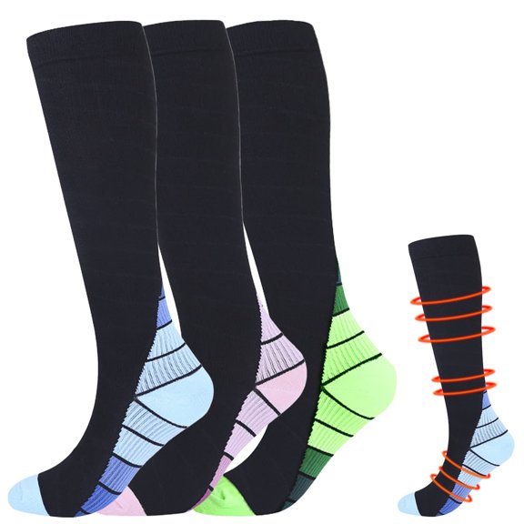 3 Pairs Copper Compression Socks for Women & Men Circulation 15-20 mmhg - Better Blood Flow, Swelling, Best Support for Medical, Running, Nursing