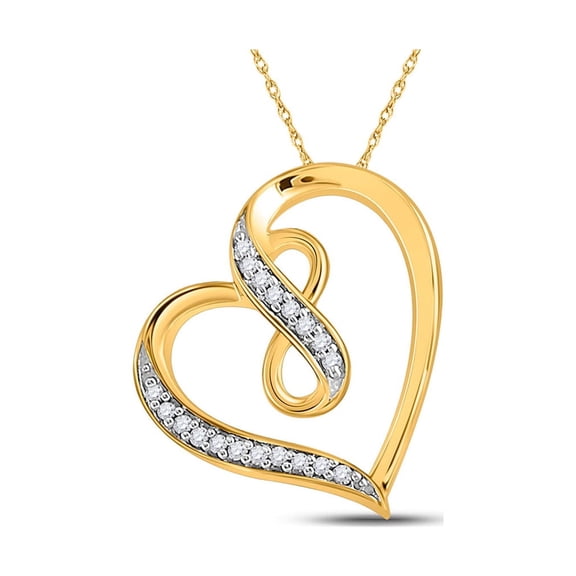 10kt Yellow Gold Womens Round Diamond Heart Infinity Pendant 1/20 Cttw
