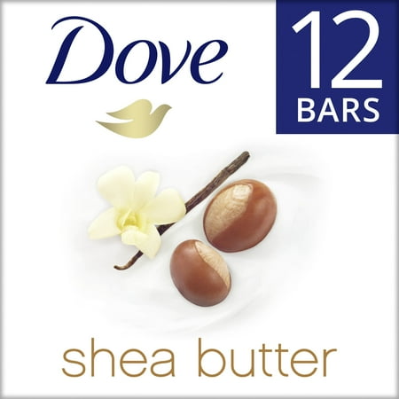 Dove Beauty Bar Women's Bath Soap Moisturizing Gentle All Skin Shea Butter & Vanilla, 3.75 oz 12 Bars