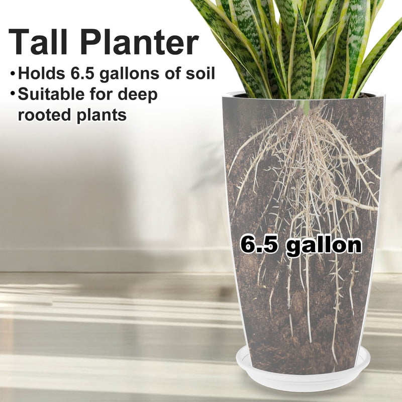 2-Pack 21 Inch Large Garden Planter, All-Weather Round Pot for Outdoor Landscaping, White