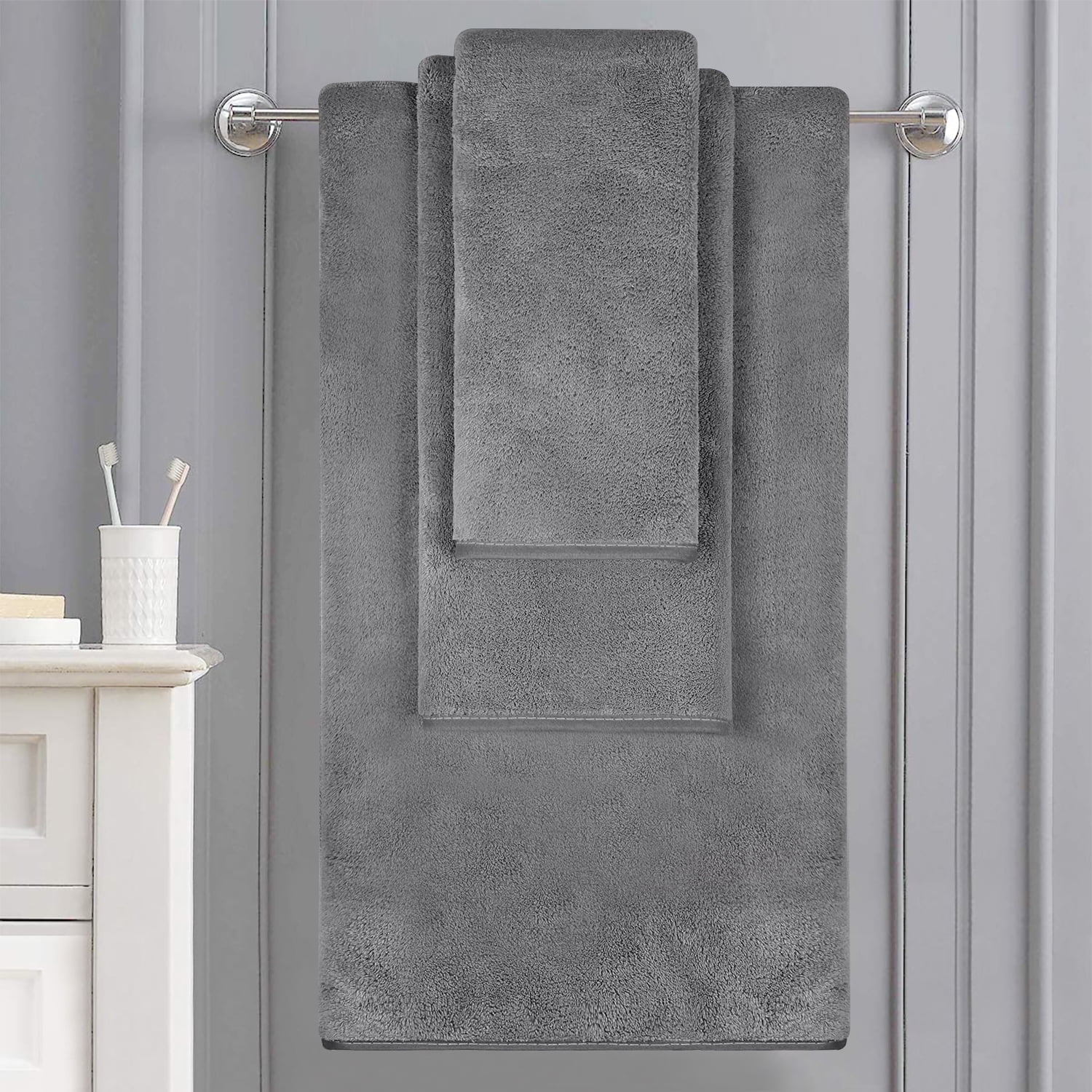 JML Microfiber Bath Towels 6 Pack, Bath Towel, Hand Towel, Washcloth, Grey