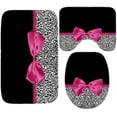thumbnail image 3 of 4PCS Leopard Print Splice Pink Bowknot Shower Curtain Set with Rug, Toilet Lid Cover and Bath Mat, Shower Curtain with 12 Hooks, Durable Shower Curtain for Bathroom Set, 3 of 7