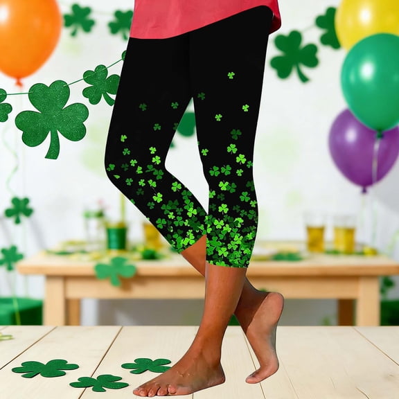 Blmnix St. Patrick Women Pants Flat Front Yoga Pants Sweatpants Green 7/8th Slim-Leg High Womens Pants Trendy,XXL