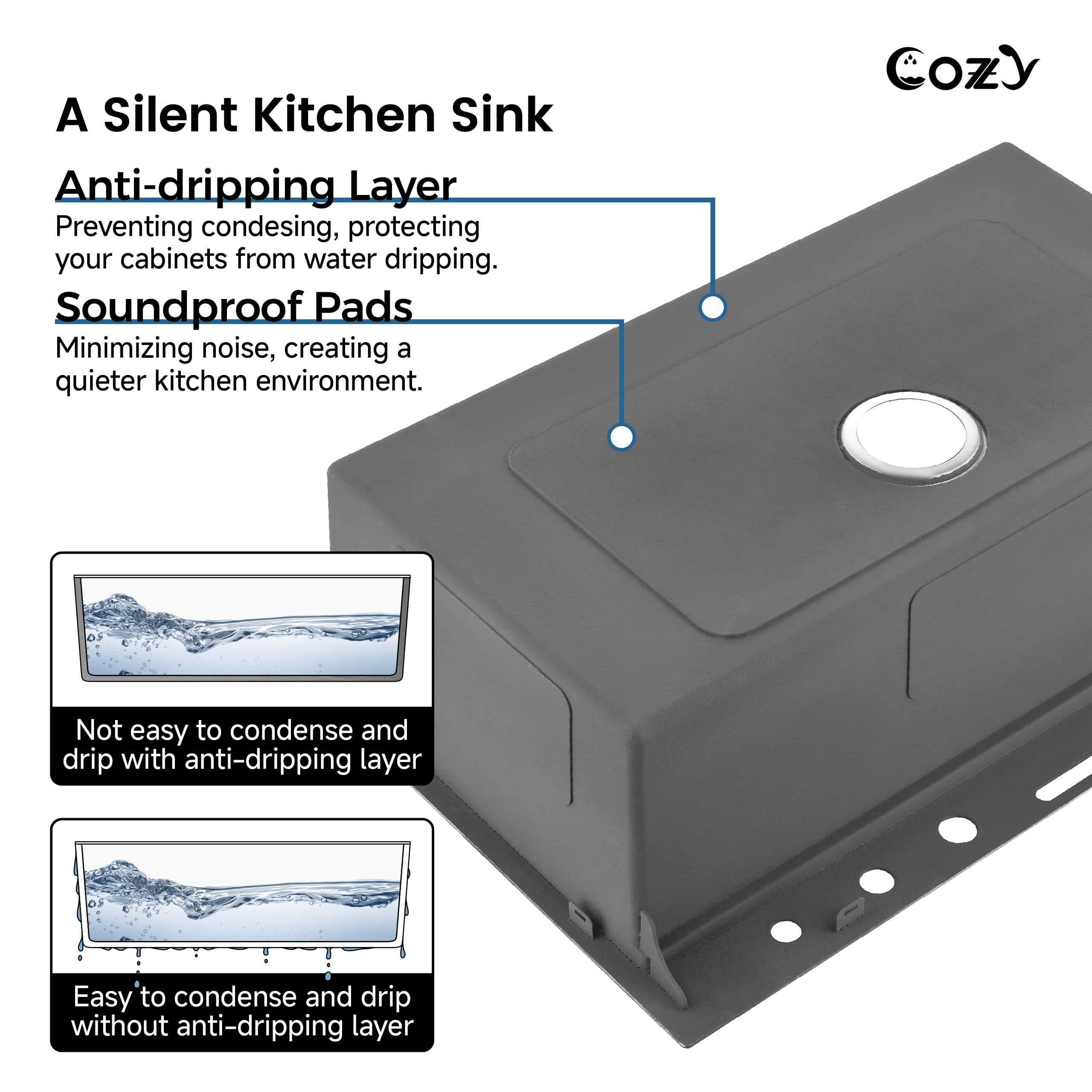 COZY Kitchen Sink Whale Digital Waterfall Sink, Flying rain Waterfall Kitchen Sink with Pull Down Sprayhead Faucet and Pressurized Cup Washer, 33"×22″ Stainless Steel Single Bowl Sink, SS-BR10-332212