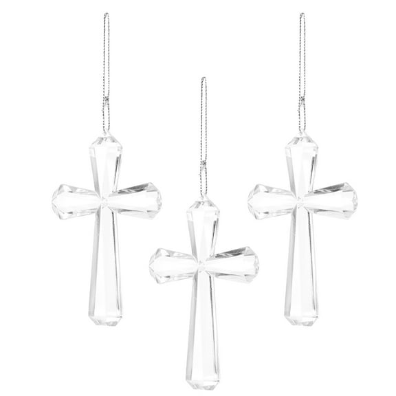 3Pcs Easter Tree Hanging Cross Decors Acrylic Cross Ornaments Cross Shaped Acrylic Hanging Pendants