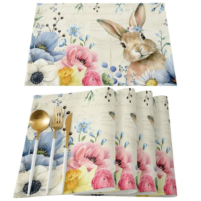 Binwennn Easter Bunny Egg Pattern Linen Print Kitchen Dining Room Insulated Decorative Placemat(1) Mat Table Dining Table Mat Set for 8 Plate Mats for Dining Table Downdraft Table Mat Circular Table