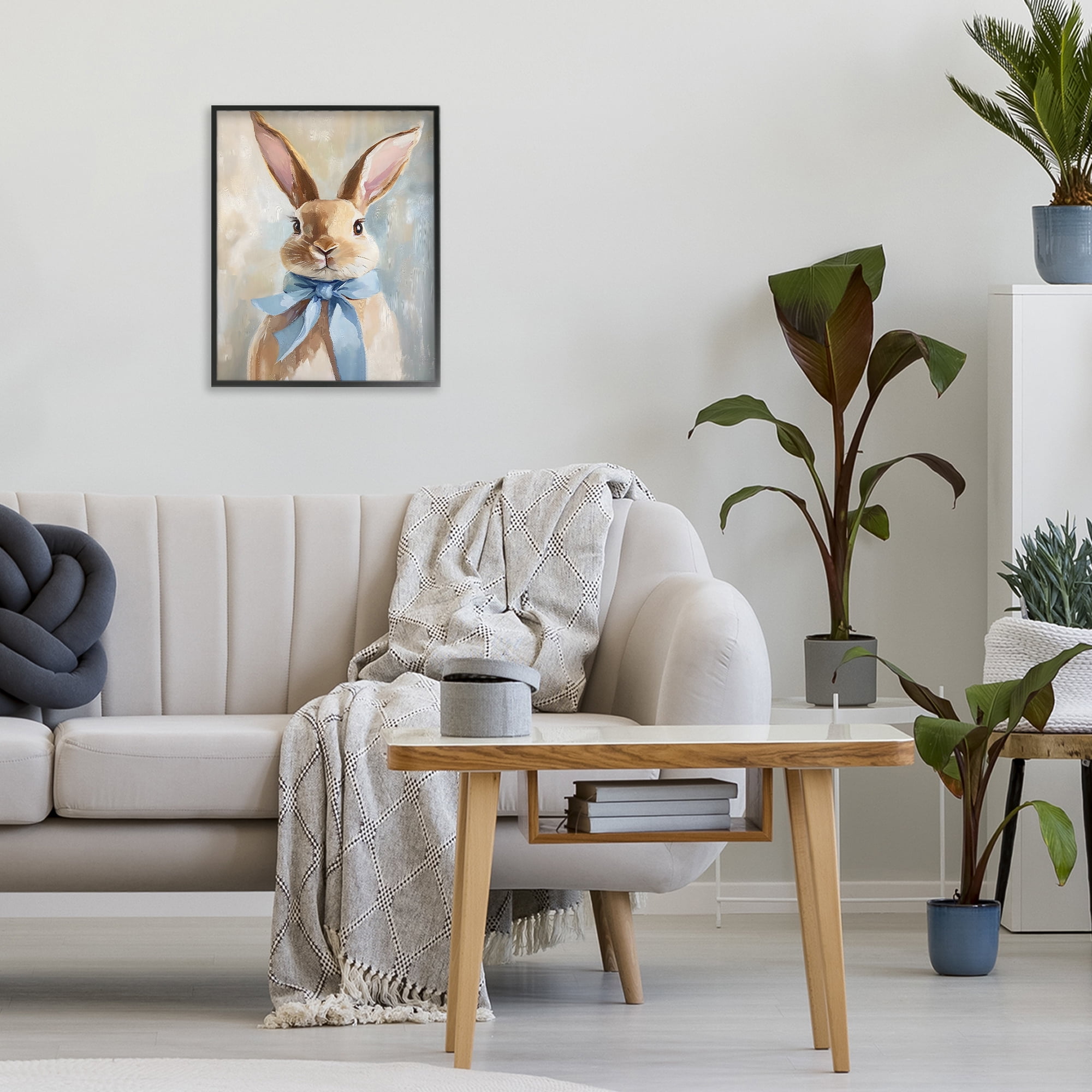 Stupell Industries Bunny with Blue Bow Black Framed Giclee Art, design by The Prints Vibe