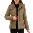 thumbnail image 3 of Nfurl Womens Zip up Petite Winter Coats with Hood Elegant Long Sleeve Solid Color Quilted Puffer Jackets Fitted Outerwear Down Jackets Coffee XL, 3 of 9