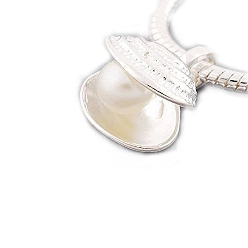 Oyster Shell with Acrylic Pearl Charm European Bead Compatible for Most European Snake Chain Bracelet