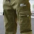 thumbnail image 5 of Wonitaaizi Boys Cargo Joggers Pants Stretch Elastic Waist Drawstring Kids' Pants Sweatpants Pockets Green for Size 9-10 Years, 5 of 6