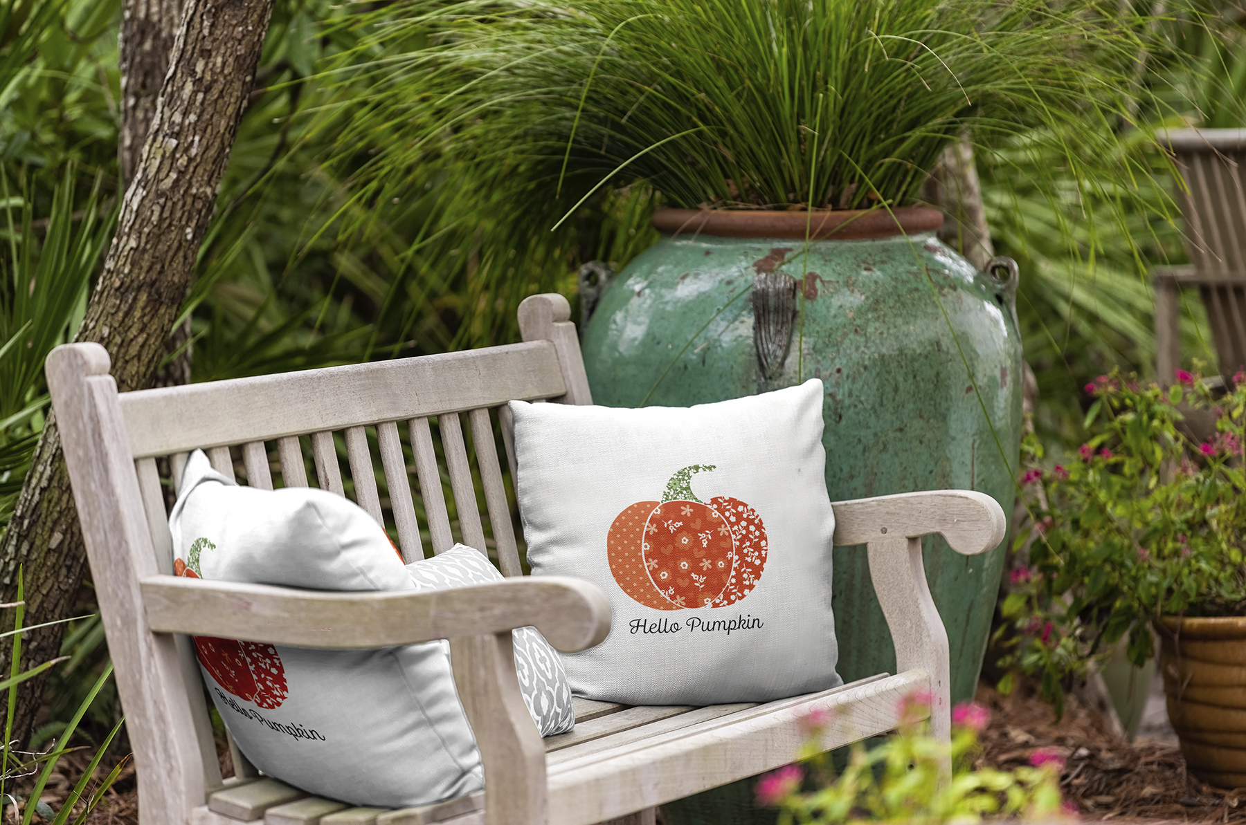 16" x 16" Simply Daisy Hello Pumpkin Polyester Indoor/Outdoor Pillow, Harvest Orange Qty 1