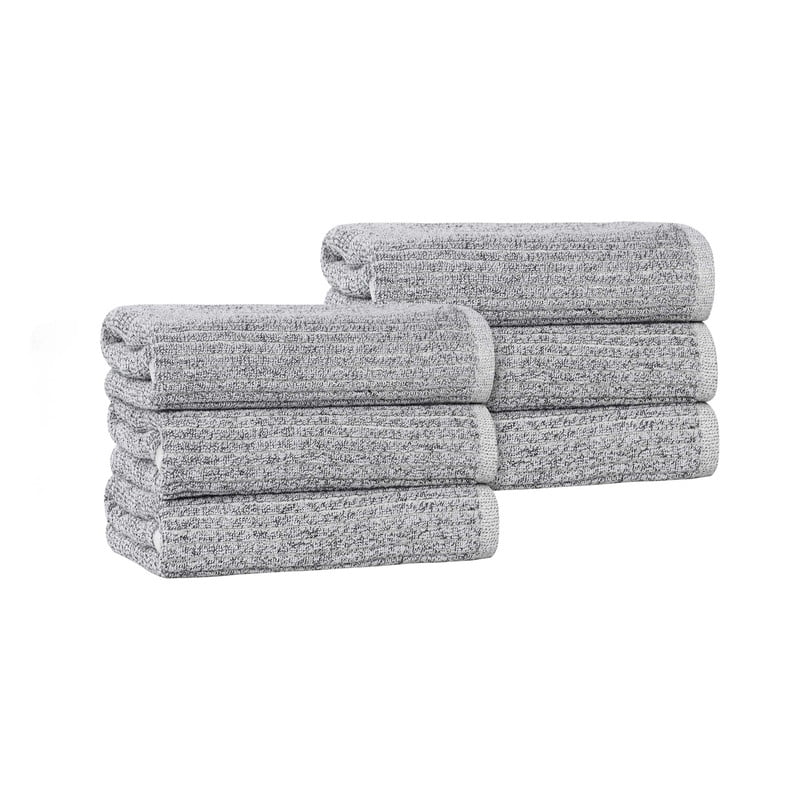 Superior Destin Viscose 6 Piece Cotton Blend Hand Towel Set, Medium Weight Soft Towels, Charcoal