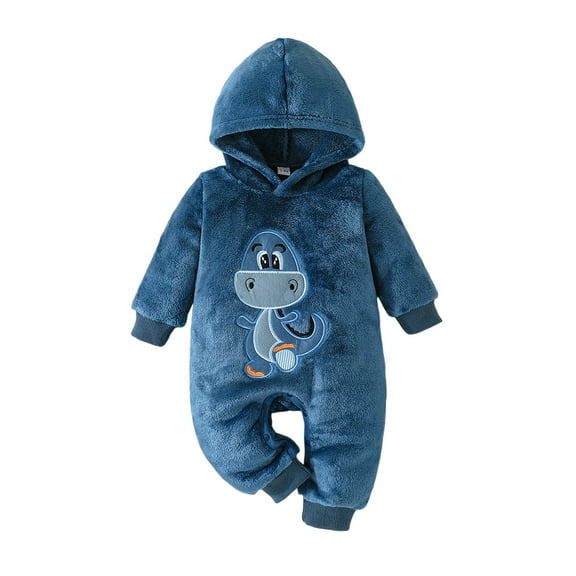 Tiweut Casual Rompers for Boys Baby Dinosaur Long Sleeve Hooded Embroidery Soft Comfortable Outfit for Toddler Classic Fit Jumpsuits 9-12 M