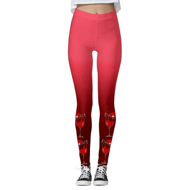 MKLEKYY Leggings navideños para mujer con estampado de cristal rojo, pantalones de yoga para fitness y deportes