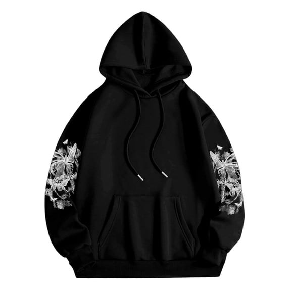 Valora Product Category Women's Hoodies Sweatshirts Casual Hooded Pullover with Pocket Graphic Print for Fall Winter Comfort and Everyday Wear Black XL