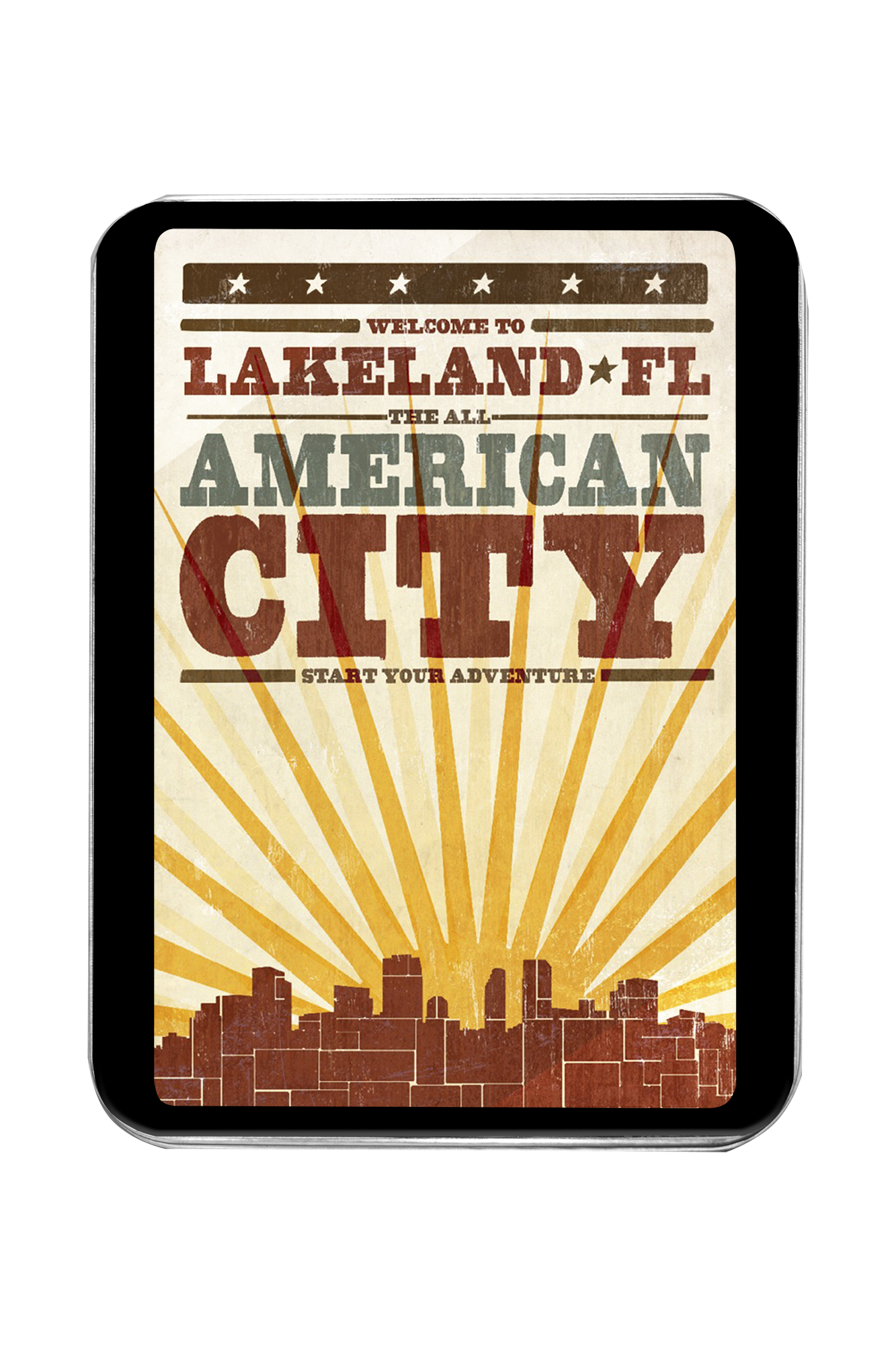 shoe stores in lakeland fl on Lakeland Florida Skyline Sunburst Screenprint Style Lantern Press Artwork Keepsake Tin Walmart Com