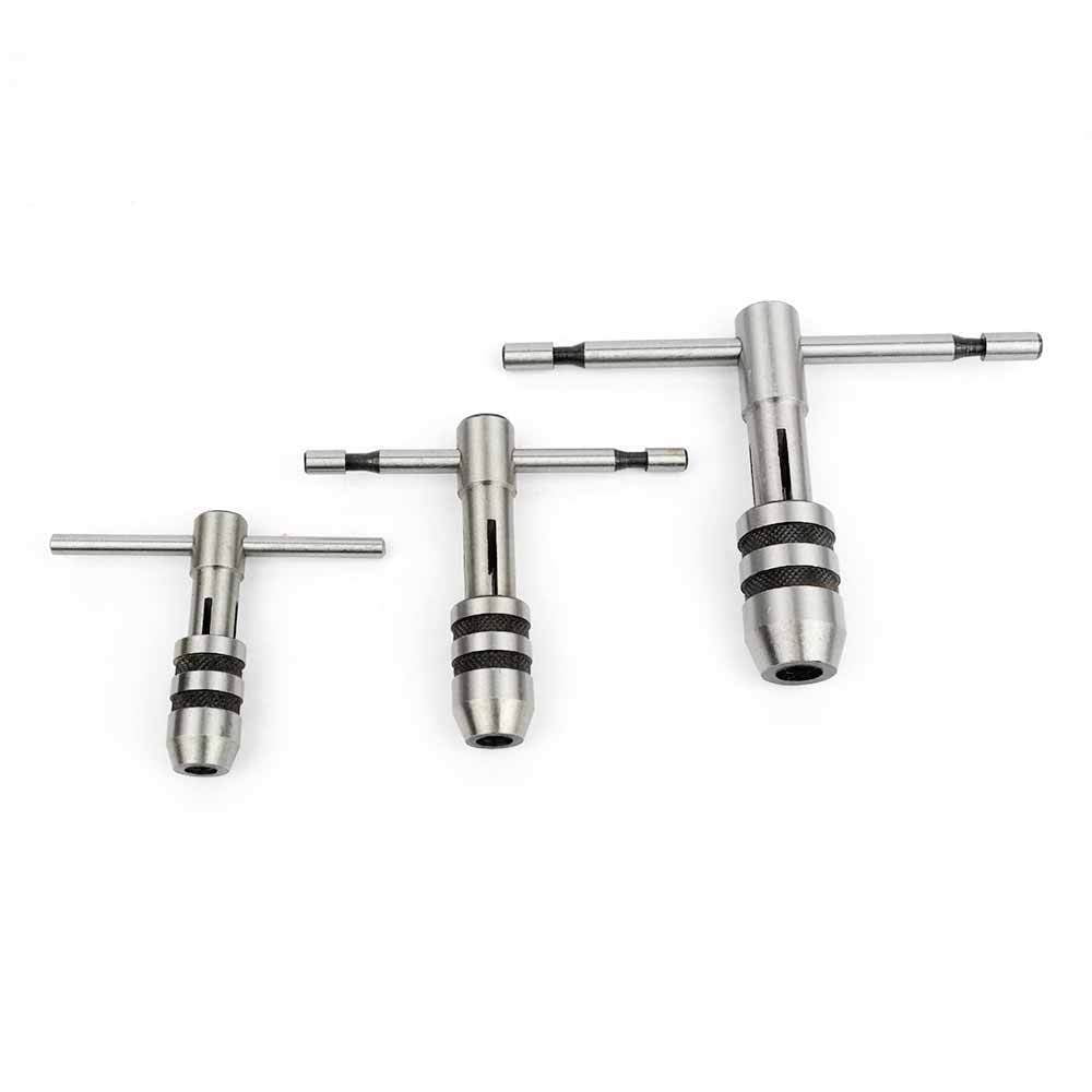 T Handle Tap Wrench 3 Piece Solid Jaw Knurled cap Reamers
