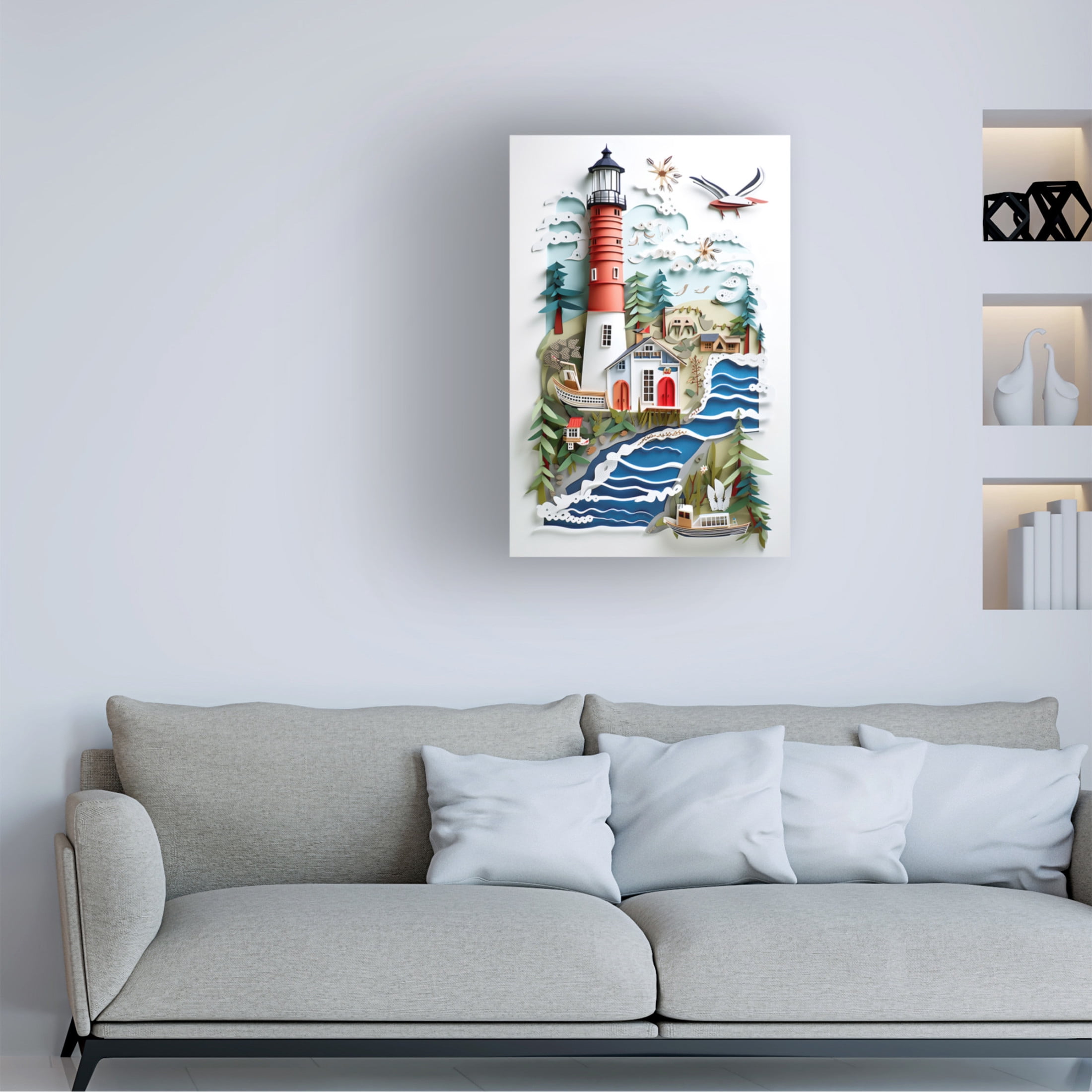 Canvas Wall Art - Ray Heere 'Paper Art Coastal Scene 21' Wall Art for Living Room, Bedroom, or Office Décor by Trademark Fine Art - 30 x 47 Inches
