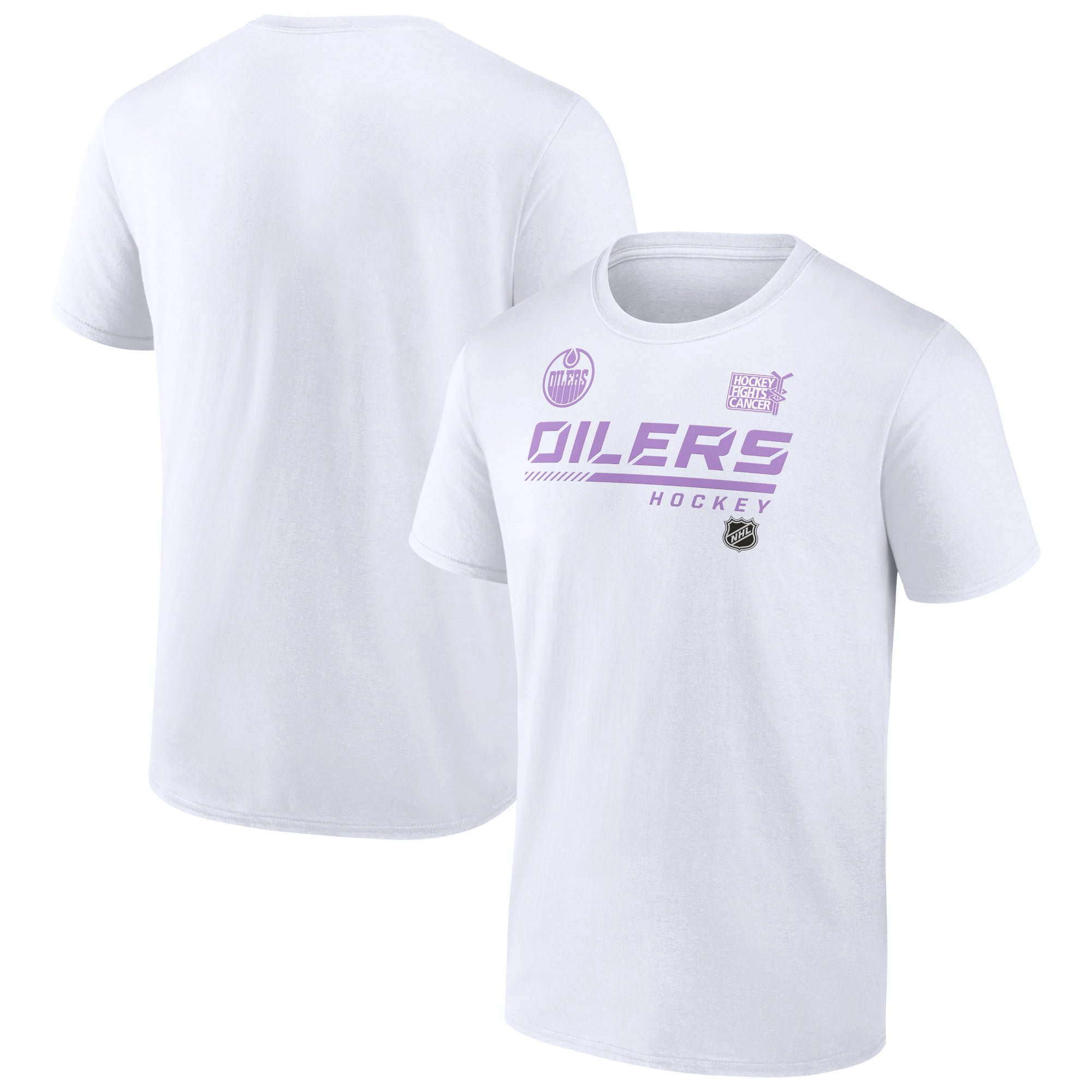Men's White Edmonton Oilers NHL Hockey Fights Cancer T-Shirt