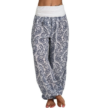 

Women Comfy Pajama Pants Wide Leg Lounge Palazzo Yoga Pants Stretch Casual Floral Print Fold Waist Pants