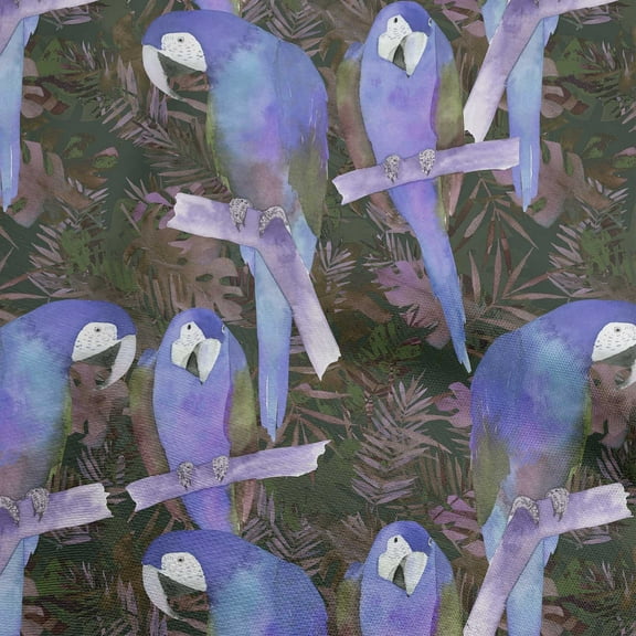 oneOone Velvet Medium Purple Fabric Parrot,Monstera Leaves & Floral Diy Clothing Quilting Fabric Print Fabric By Yard 58 Inch Wide