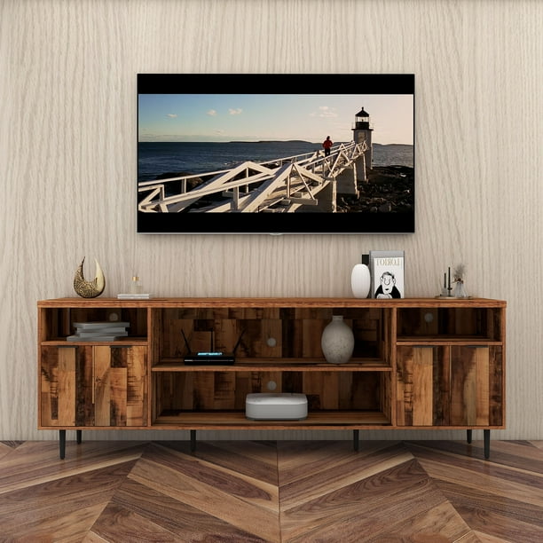 HIUU 85 inches TV Stand for Living Room,Dark Brown Television Stands