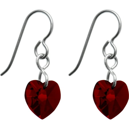Heart Titanium Earrings - Solid Titanium Heart January Birth Month Earrings Created with Swarovski Crystals