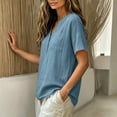 thumbnail image 7 of Rciityk Women's T Shirts Cotton Linen V Neck Short Sleeve Tops Solid Color Loose Fit Summer Tunic Shirts with Chest Pocket, 7 of 7