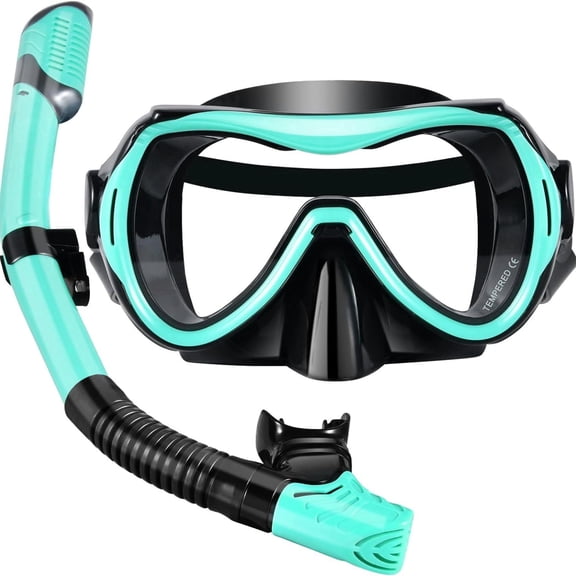 GKV 180° Panoramic Anti-Fog Snorkel Mask Set – Dry Top Snorkel with Tempered Glass, Leakproof Adult Gear for Snorkeling & Beach Trips