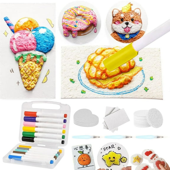 RuWeoMaa Magic Foam Texture Painting Kit,Magic Puffy Paint, 3D Drawing Magic Canvas Sponge, Puffy Popcorn Drawing Texture Painting Kit, DIY Bubble Drawing Pens Art Supplies