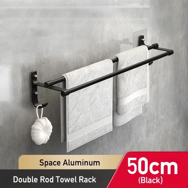 Toallero de mano para baño, soporte para toallas, soporte de pared sin taladro, barra de toalla de 40/50cm, barra doble de aluminio de 2 niveles
