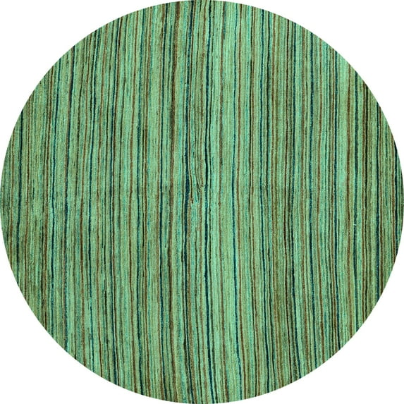 Ahgly Company Machine Washable Indoor Round Abstract Turquoise Blue Modern Area Rugs, 5' Round
