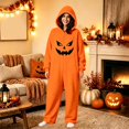 thumbnail image 2 of LILIYA Pumpkin Print Onesie, Warm Adult Jumpsuit, Soft Hooded Sleepwear for Men and Women, Cozy Long Sleeve Bodysuit with Pockets, Comfy Holiday Loungewear Suit, 2 of 4