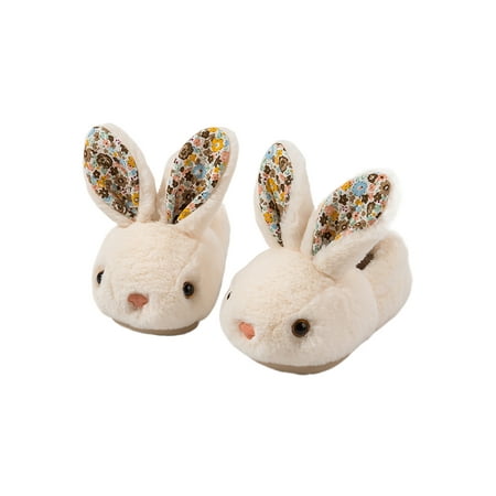 

Avamo Girls Bedroom Cozy Plush Lining Fuzzy Slippers Lightweight Flats Anti-Slip Cute Rabbit House Shoe White 6.5