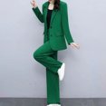 thumbnail image 4 of Quixlent 2 Pcs/Set Women Coat Pants Suit Formal Business Style Lapel Button Closure Cardigan Long Sleeve Straight Wide Leg Plus Size Commute Jacket Trousers Set, 4 of 7