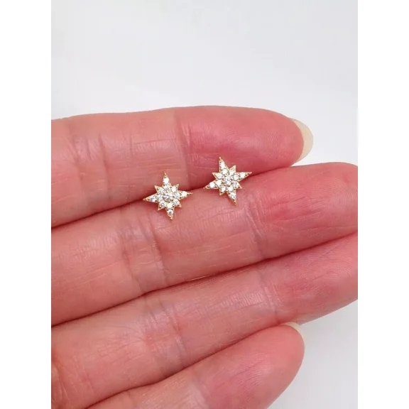 1Ct Round Cut Lab Created Diamond Tiny Star Blust Stud Earrings in 14K Yellow Gold Plated