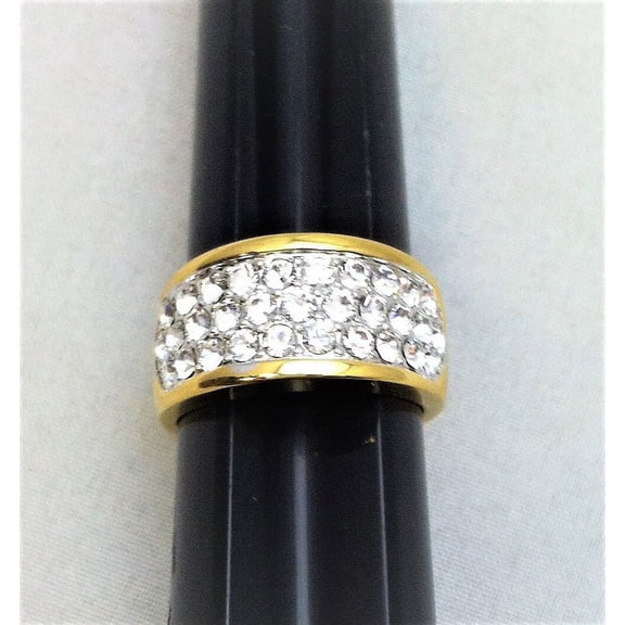 R.S. Covenant 053 sz 9 1524 Gold Tone Triple Row Crystal Pave