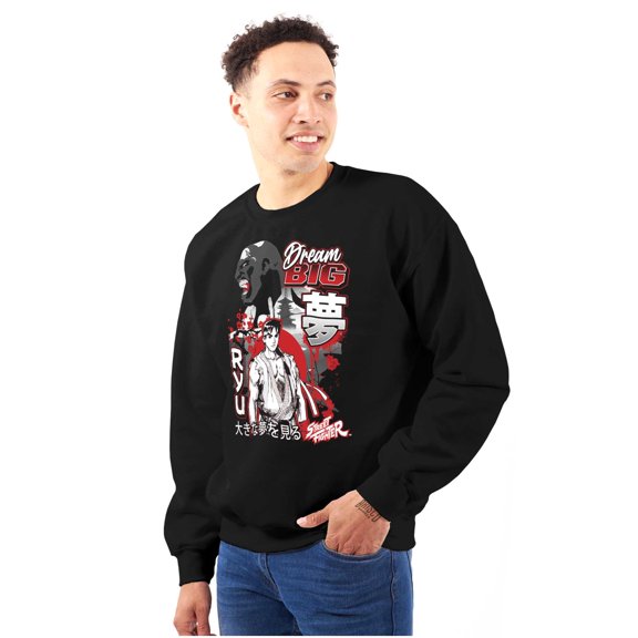 Kanji Street Fighter Dream Big Ryu Men's Crewneck Sweatshirt Brisco Brands S