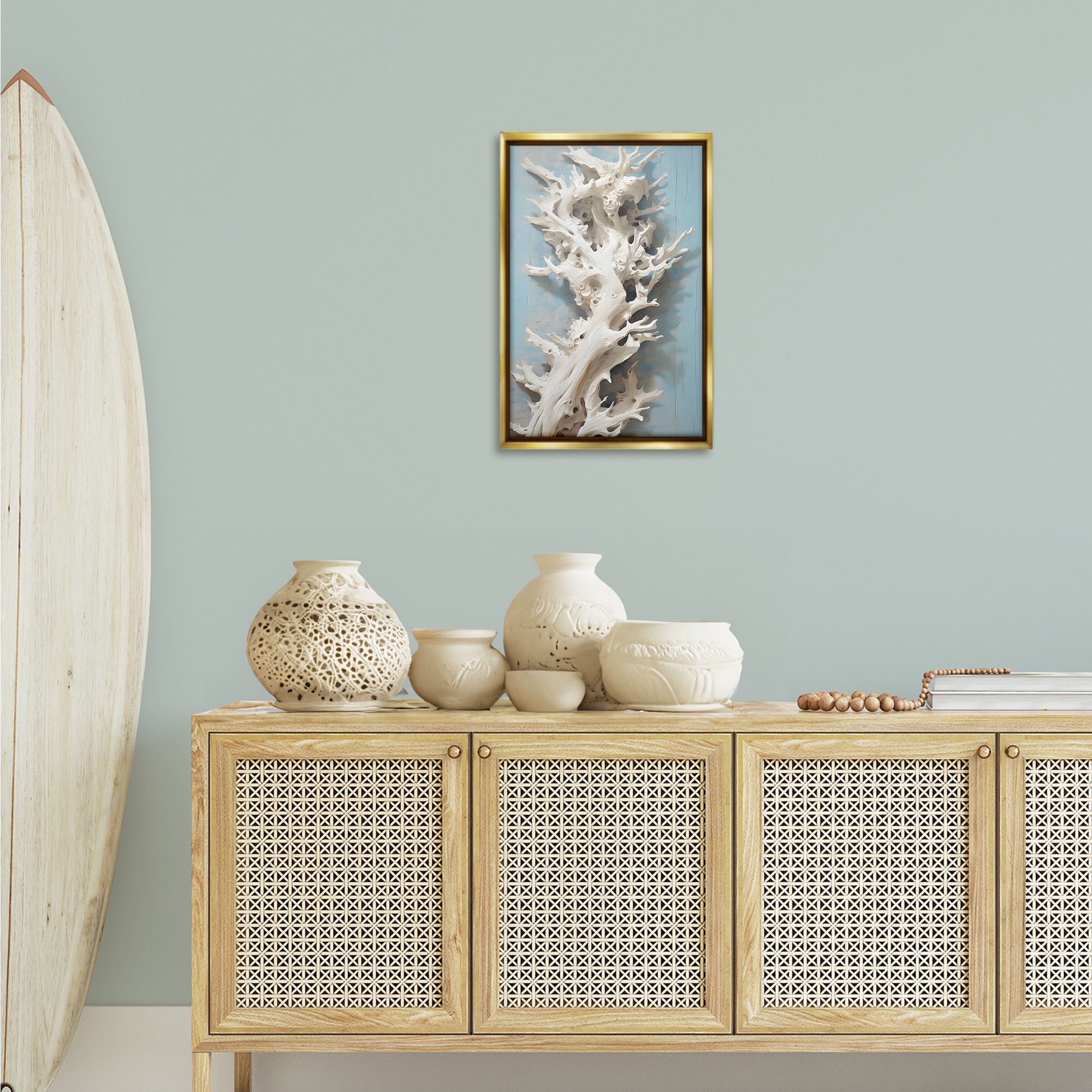 Stupell Industries Winding Spiney Coral Animals & Insects Painting Gold Floater Framed Canvas Art Print Wall Art, 17 x 25