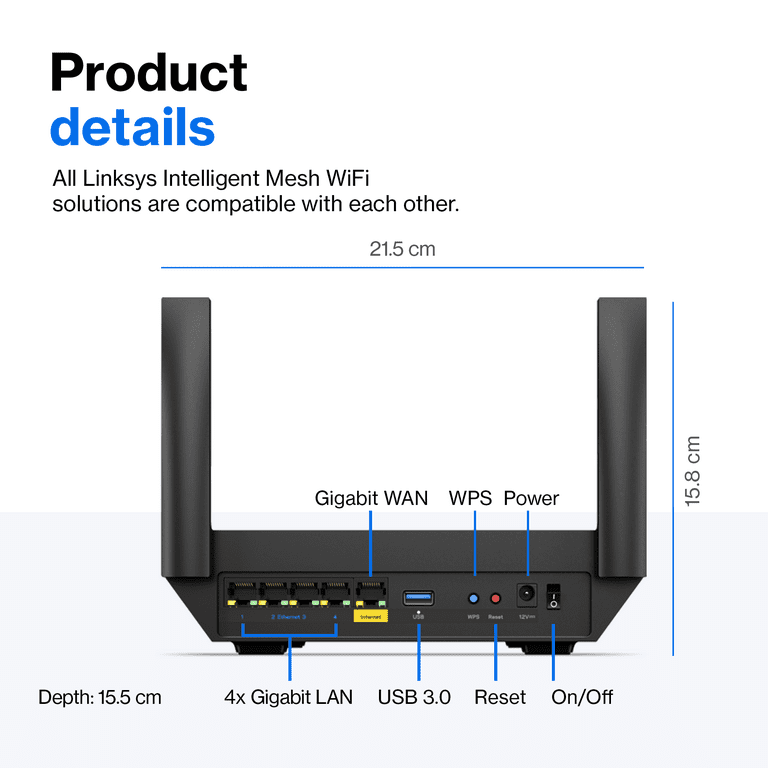 Linksys AX2200 Dual-Band Wi-Fi 6 Mesh Router, Up to 2.2 Gbps Linksys AX2200 Dual-Band Wi-Fi 6 Mesh Router, Up to 2.2 Gbps