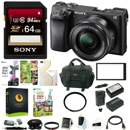 Sony a6300 Mirrorless Digital Camera w/ 16-50mm f/3.5-5.6 Lens & 64GB SD Card Bundle