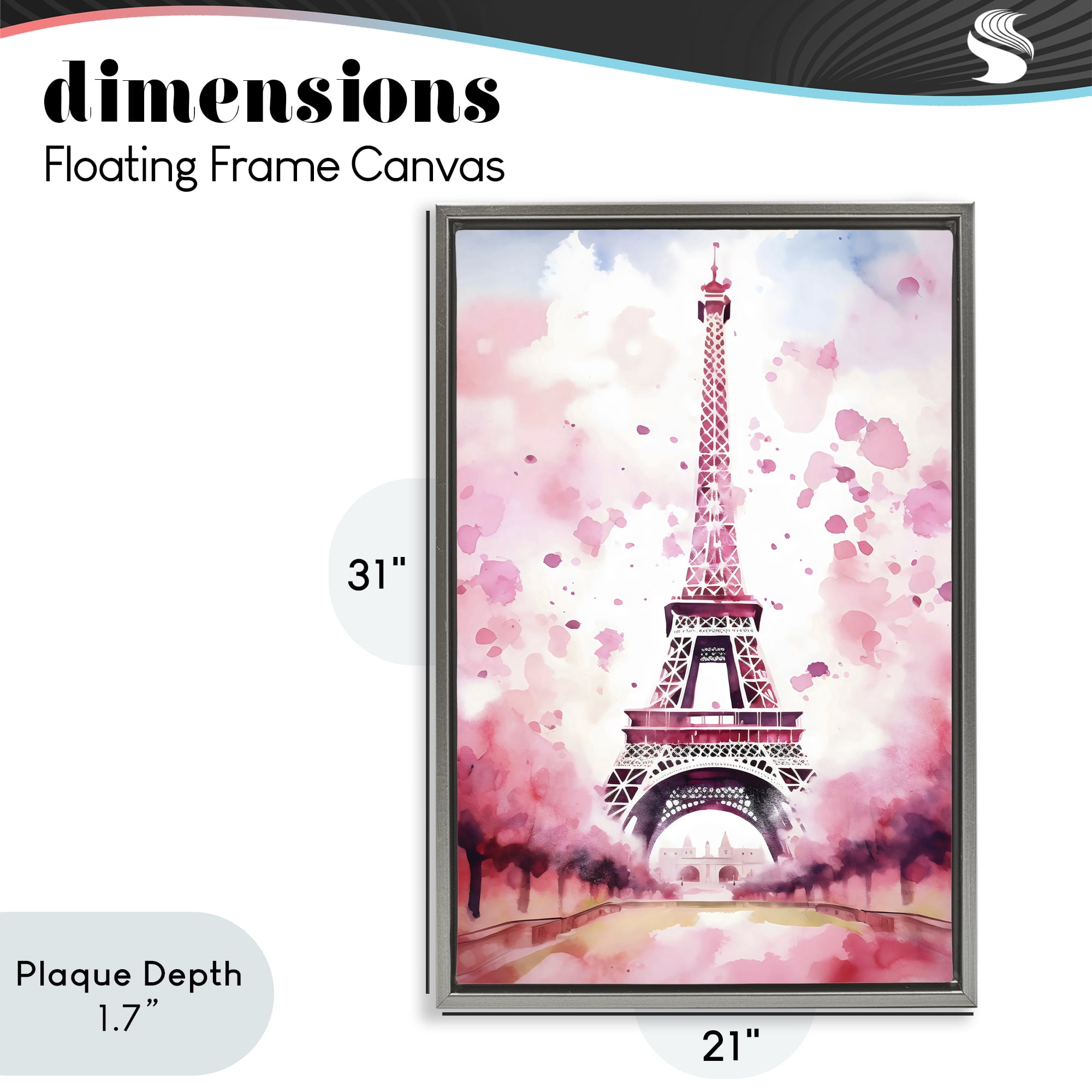 Stupell Industries Blush Watercolor Eiffel Tower Gray Framed Floater Canvas Wall Art, design by Creative Studio