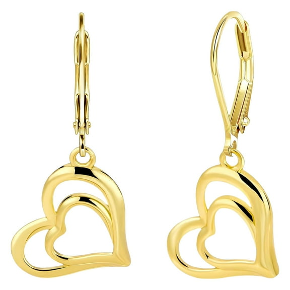 Women's Sterling Silver Heart-Shaped Earrings, 14K Gold-Plated Openwork Heart Pendant Earrings, Hypoallergenic Hook Earrings, Stylish and Versatile