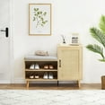 thumbnail image 3 of KTENME 2 in 1 Natural Rattan Shoe Storage Bench & Shoe Cabinets with Padded Seat and Adjustable Shelf, Home Entrance Shoe Rack for Hallway Bedroom Living Room Dorm and Small Apartment, 3 of 8