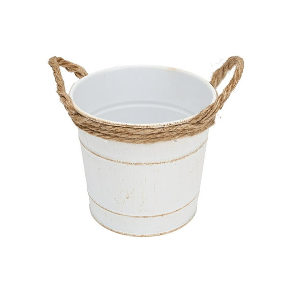 Hampton Art Rope Metal Bucket with Handles, 4.75'', White