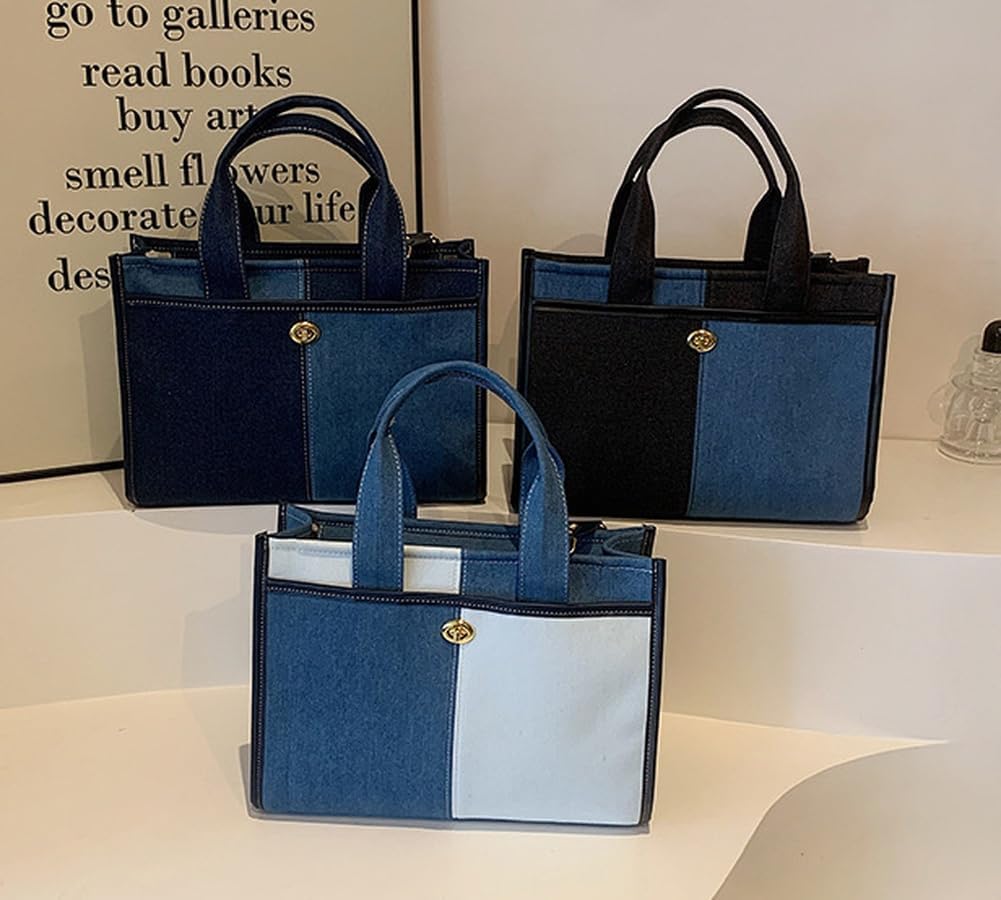 Denim Tote Bag Women Large Shoulder Bag Vintage Satchels Bag Cute Hobo Bags Casual Work Travel College Tote Handbag 2024