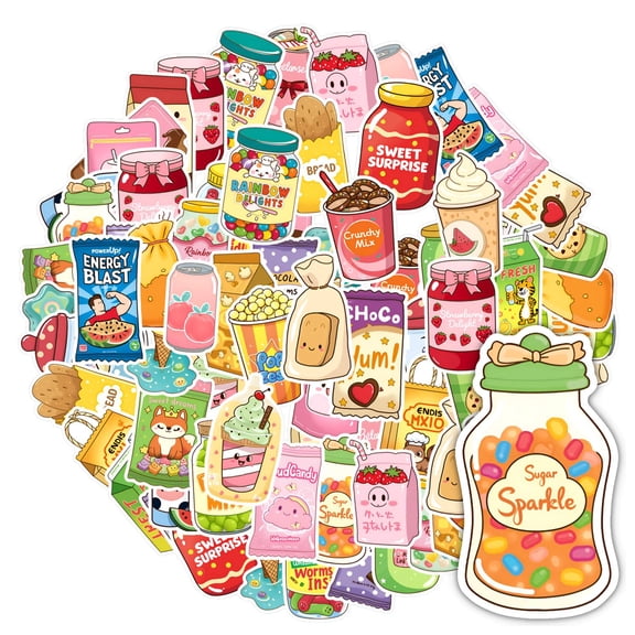 35pcs-50pcs Cute Stickers Food Carton Stickers Snack Stickers for Laptops Notebooks Suitcases